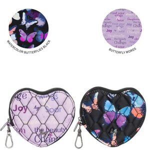 Lug Heart Pouch 2pc Set Watercolor Butterflies Black and Butterfly Words